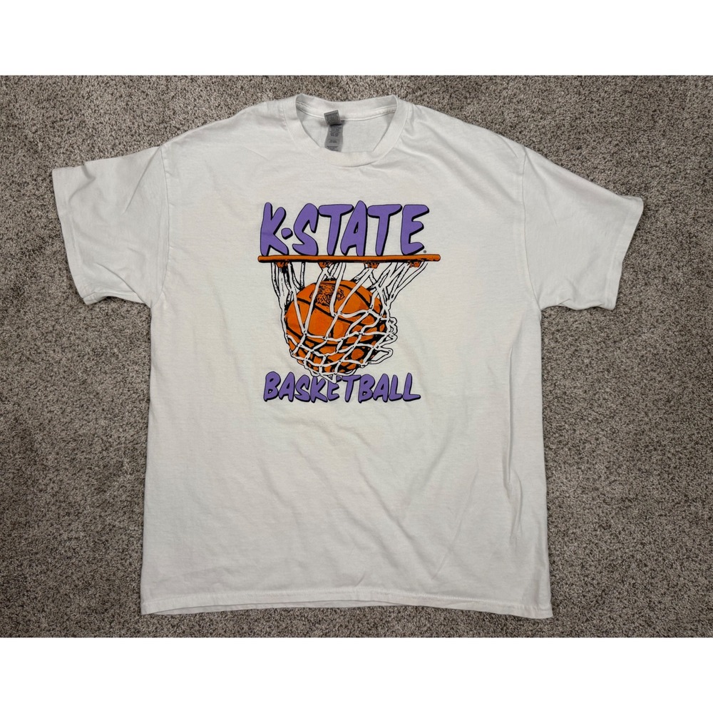 Gildan K-State Basketball T-Shirt Large White Pepsi Graphic Tee Mens Wildcats